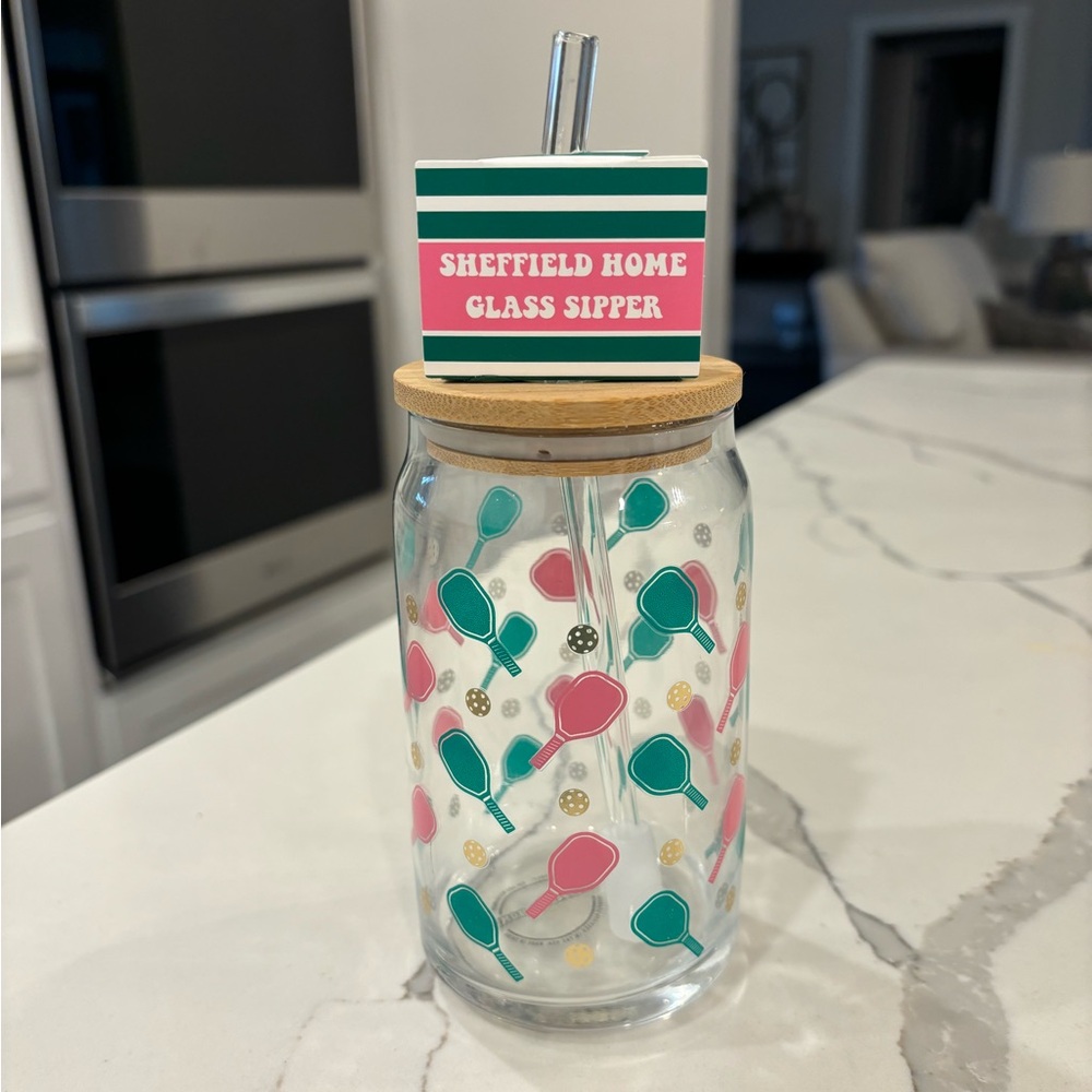 Pickleball Glass Cup with Straw and Lid